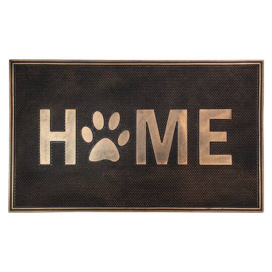 30" x 18" Brown & Gold Home Paw Print Rubber Doormat